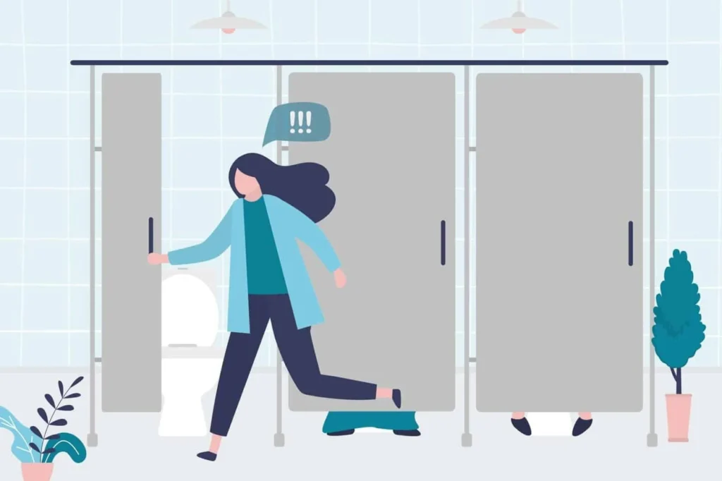 graphic of Urine incontinence Ayr woman running to the toilet.